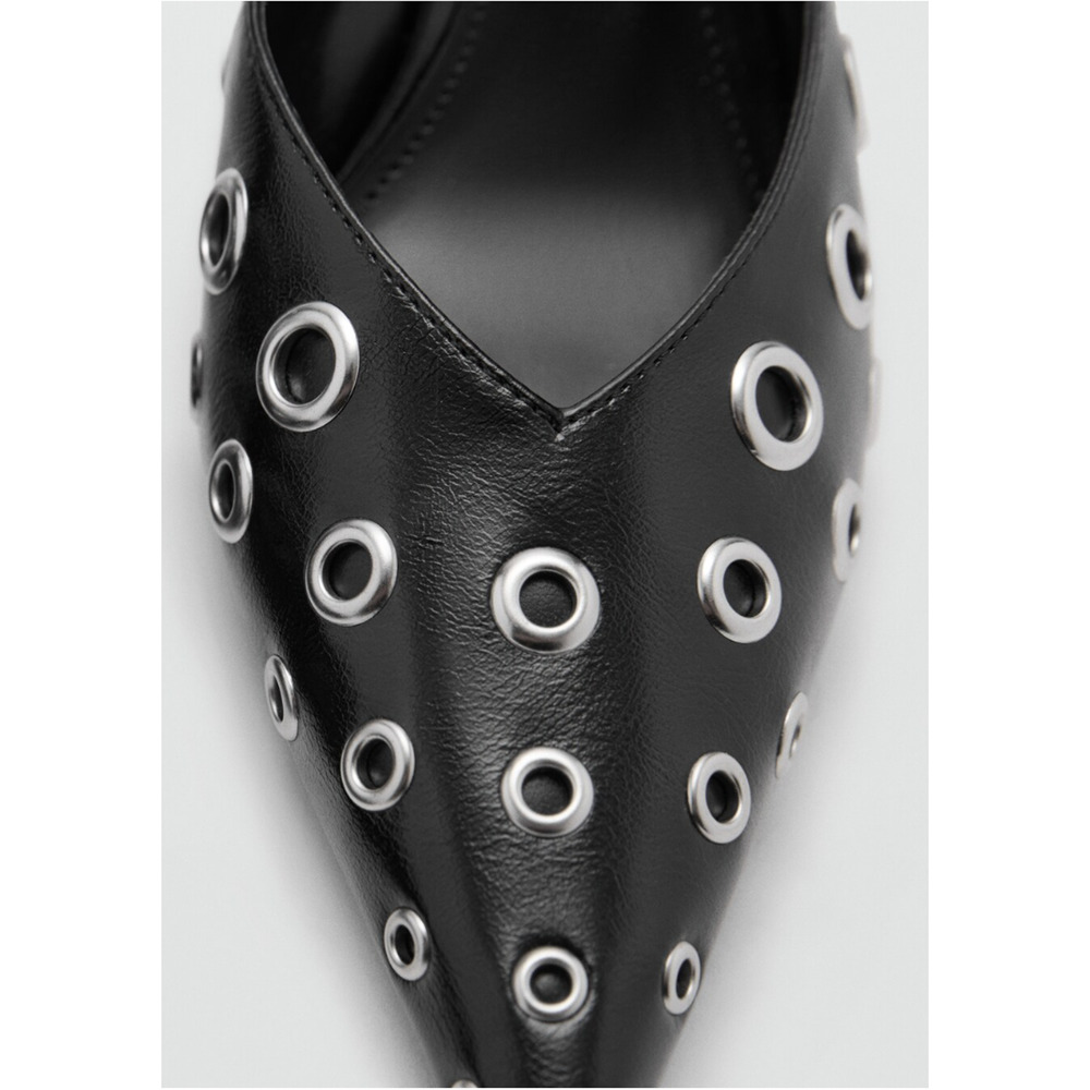 MANGO MNG BLACK EVE EYELET POINTED TOE MULE PUMPS HEELS HEELED SHOES 37 6.5 - Picture 4 of 8